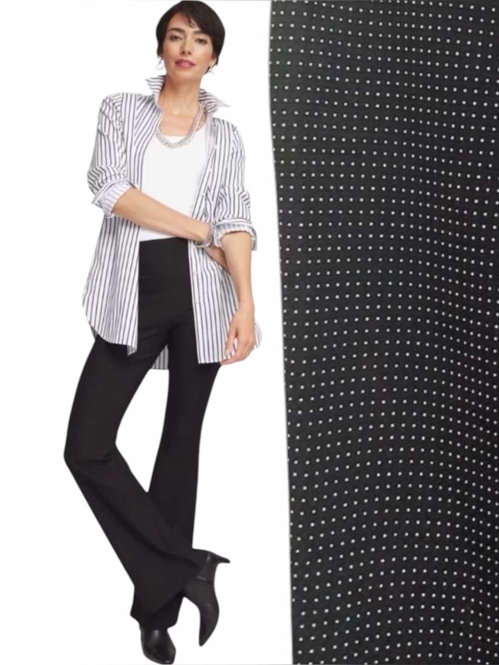 Chicos Black & White Mini Polka Dots Trouser Textured Boot Cut So Slimming SZ 30